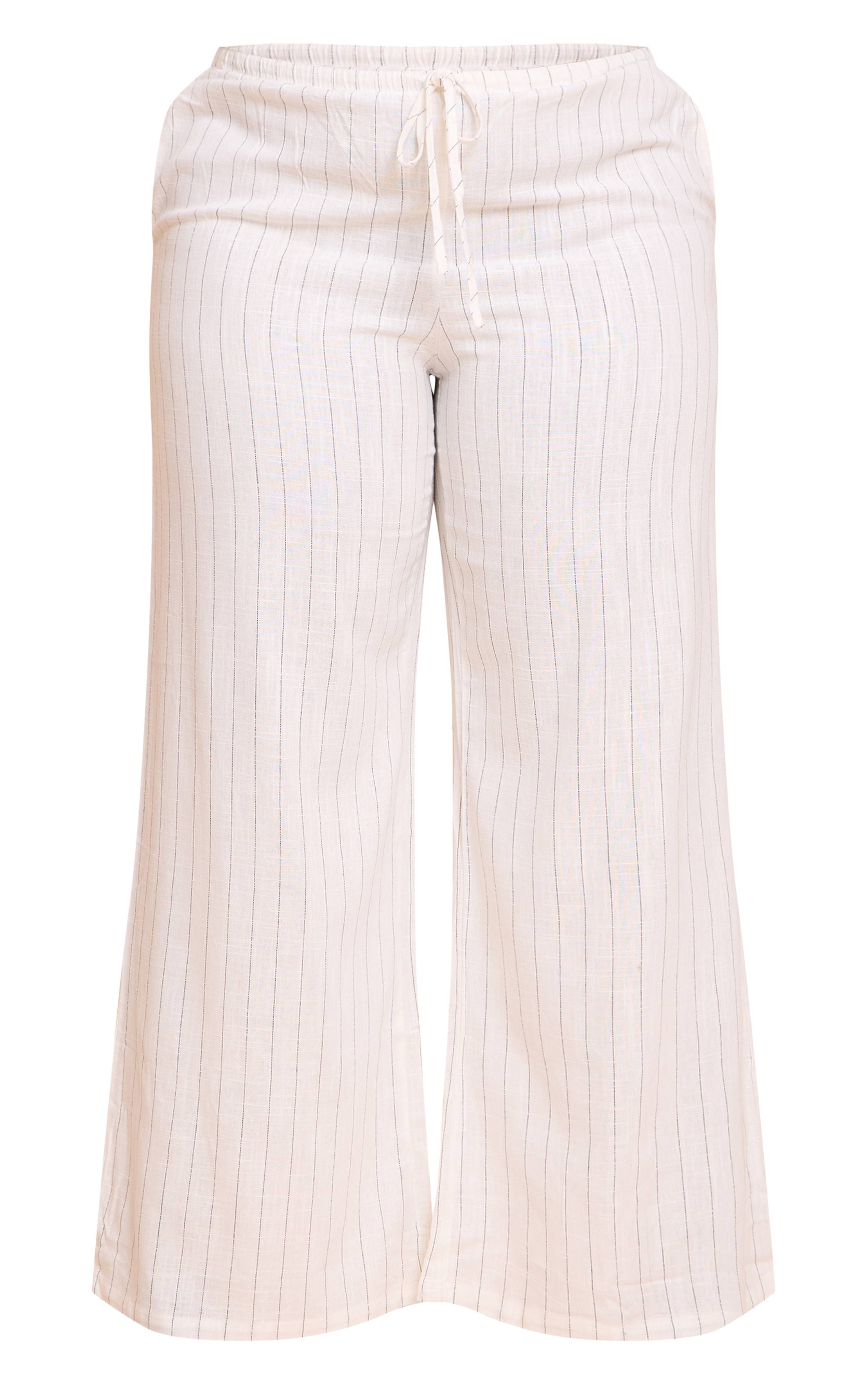 Crème Pantalon Décontracté À Fines Rayures Grande Taille