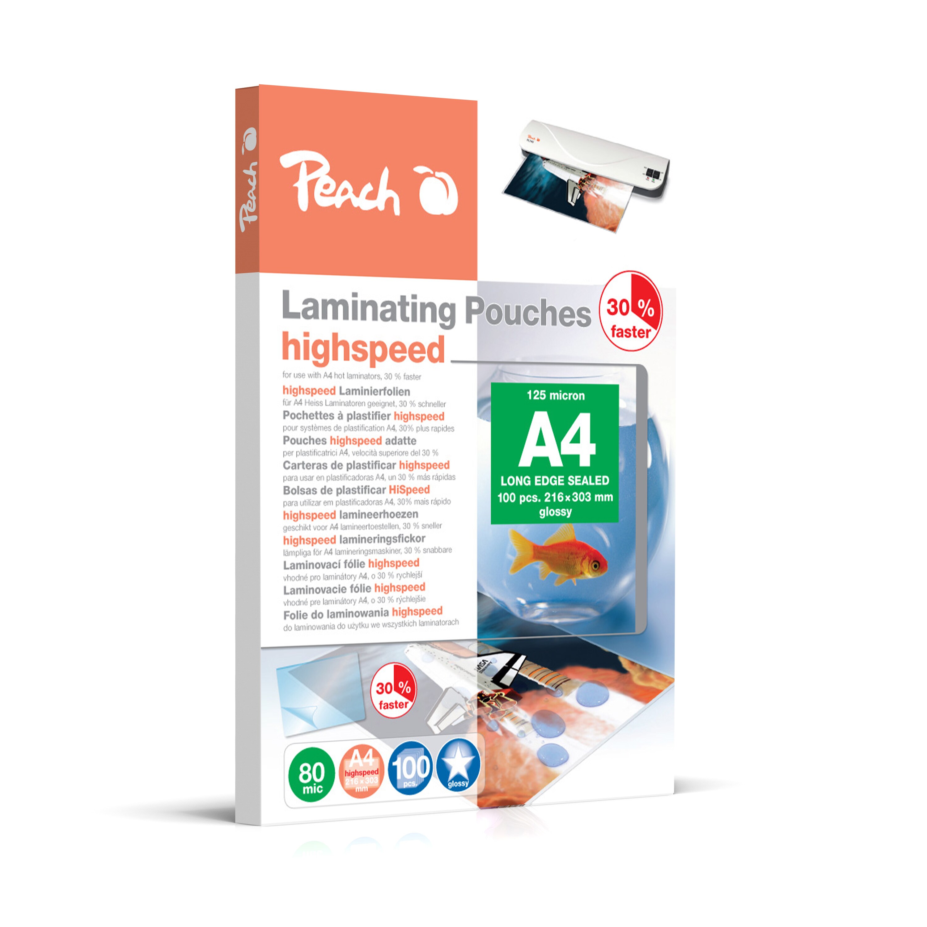 Peach 100 x A4 HighSpeed Laminierfolien, 80 mic, express