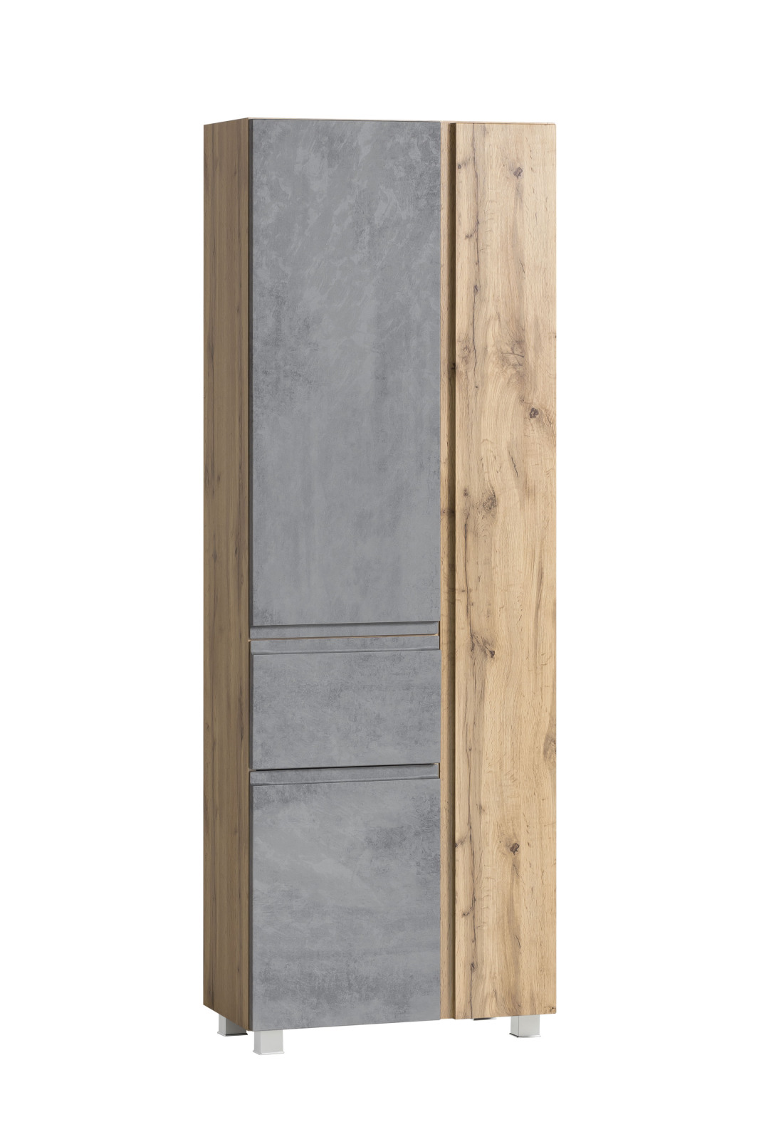 Seitenschrank - Wotaneiche - Oxid Beton - mit Auszug - 65 cm