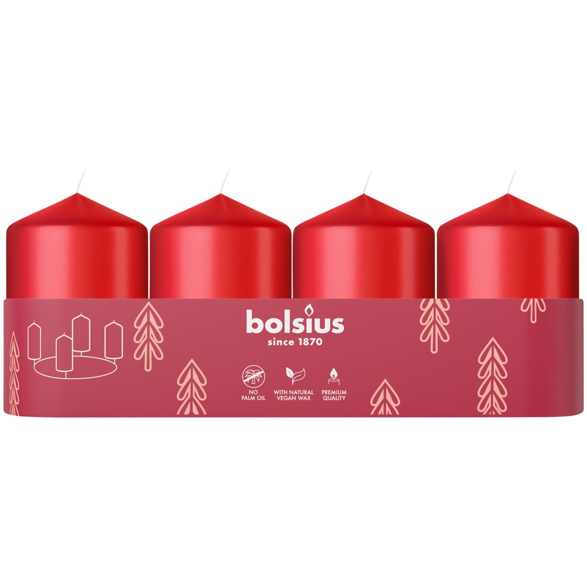 Bolsius Stompkaars 60/40 Tray 4 Delicate Red (1 stuk)