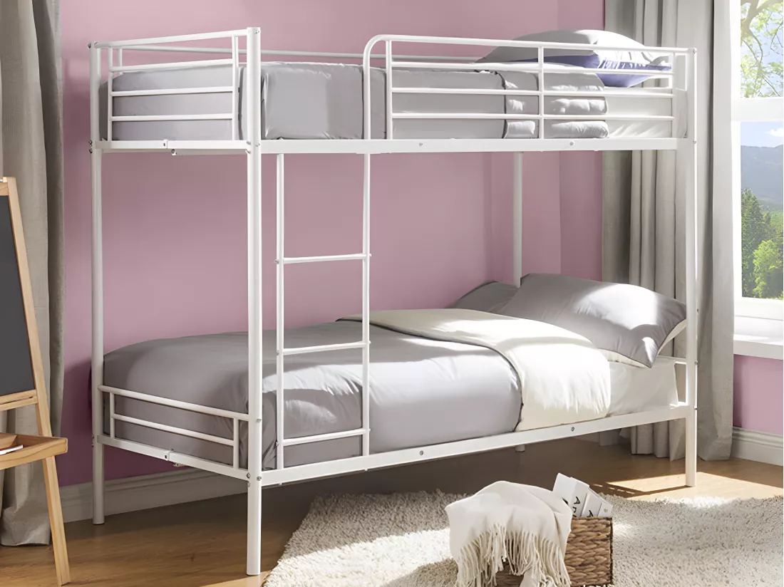 Lits superposés DUOTIS II - 2 x 90 x 190 cm - Blanc + matelas