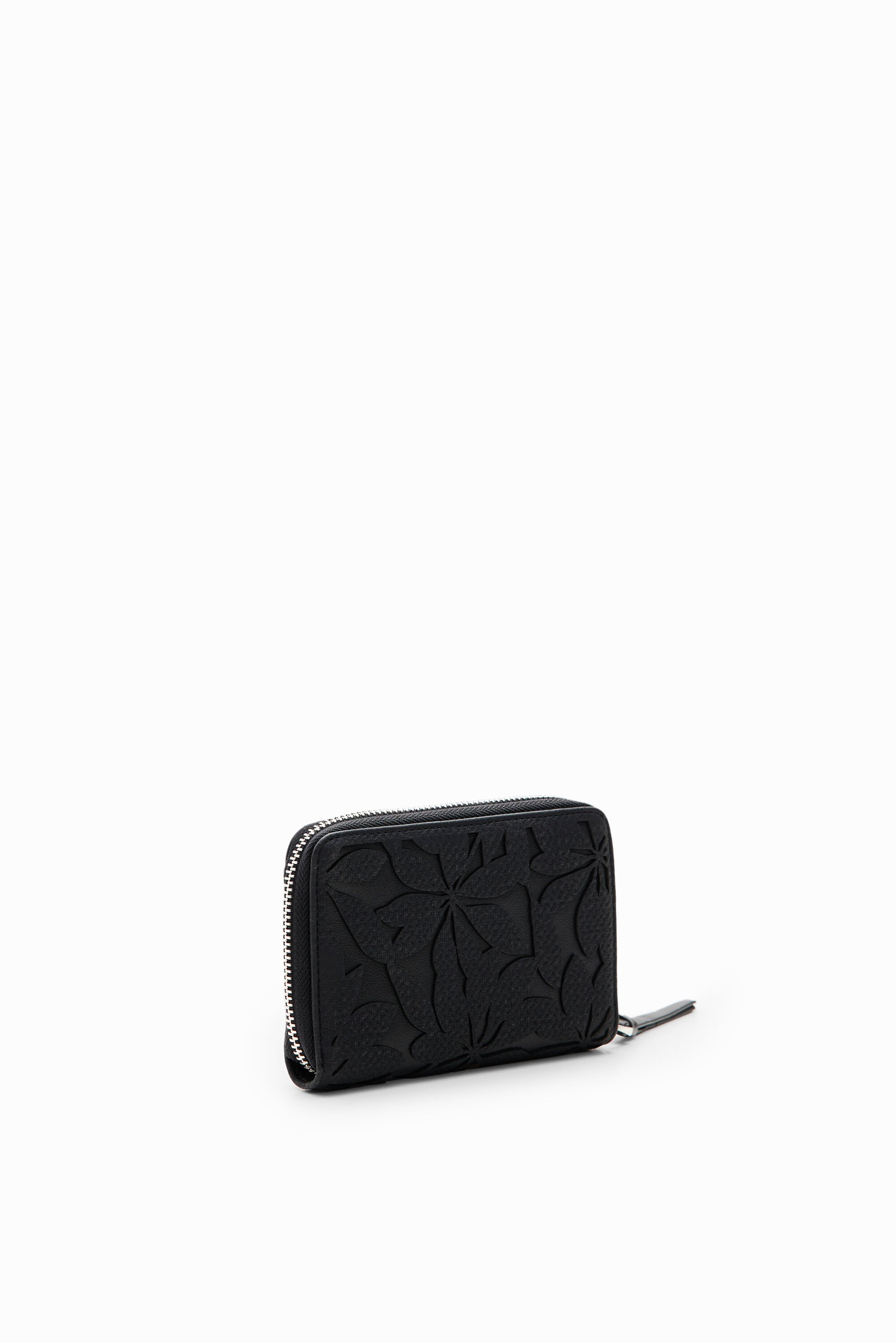 Petit portefeuille fleurs estampées