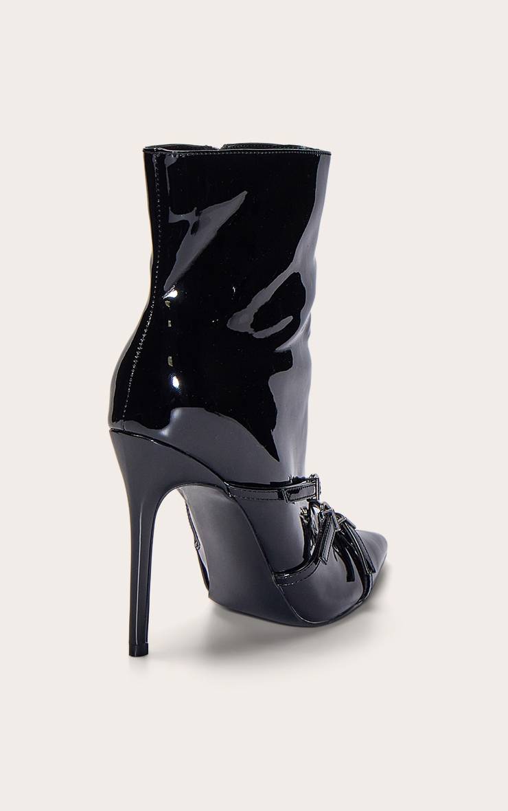 Noir Bottine À Talon Avec Brides À Boucles Vernies