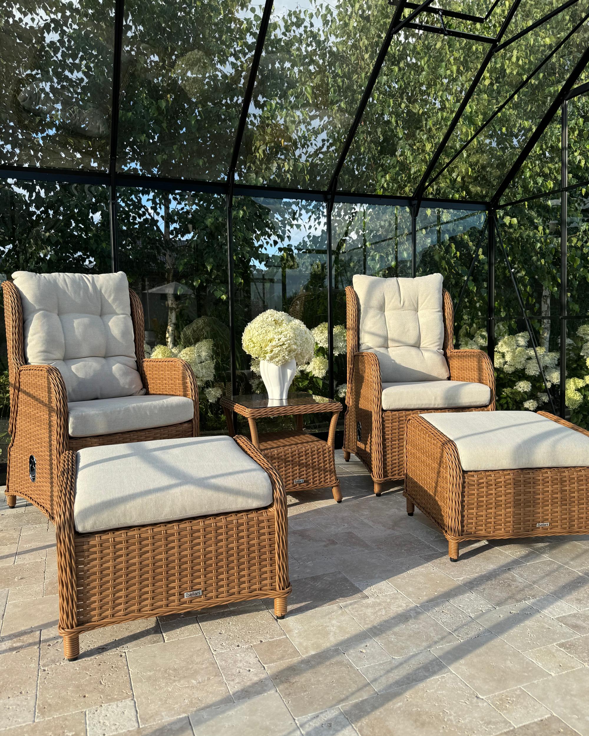 Loungeset met tafel en ottomaan 2-zits PONZA PE rotan Bruin