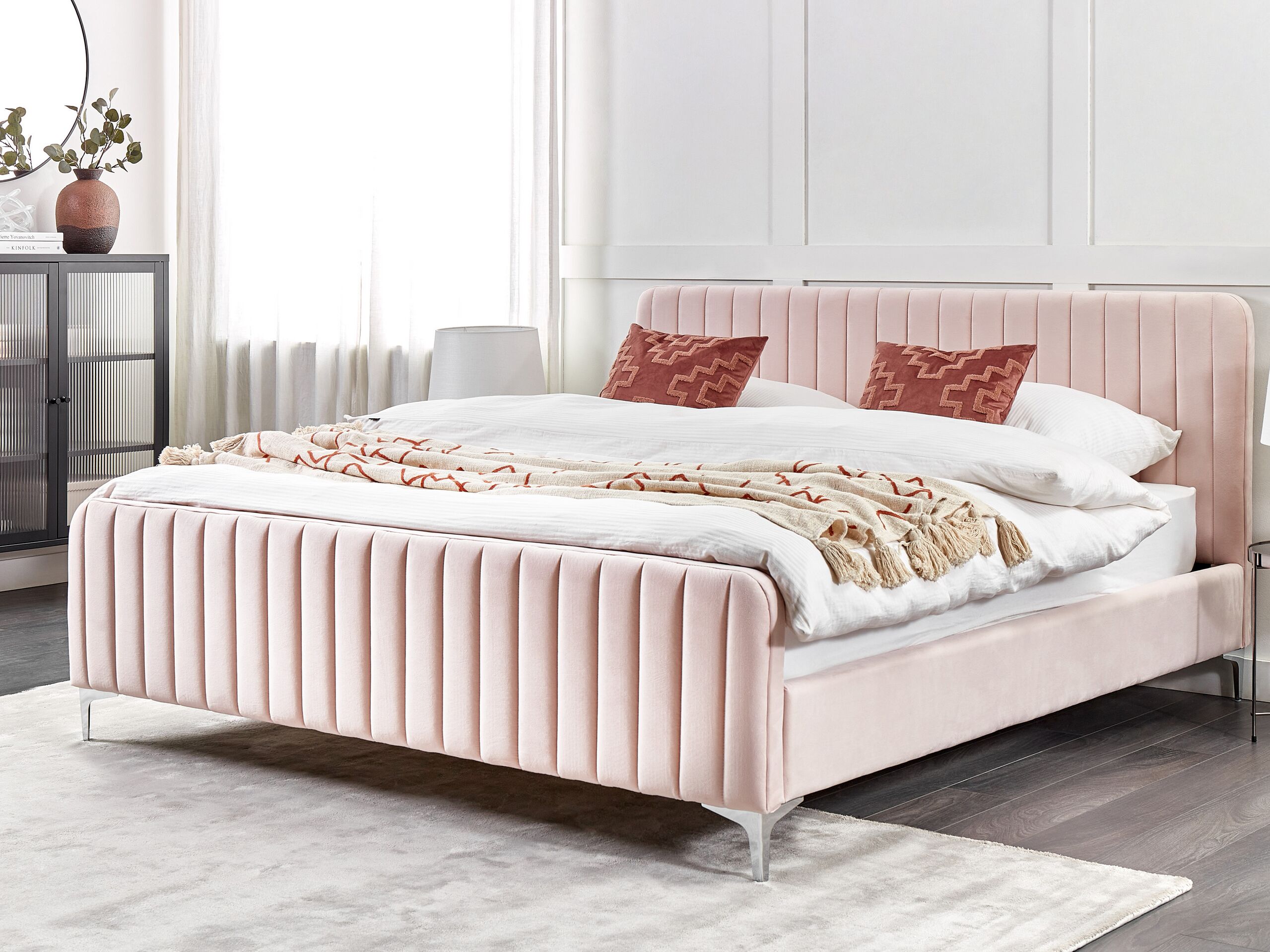 Beliani-LUNAN-Tweepersoonsbed-Pastelroze-180 x 200 cm-Fluweel