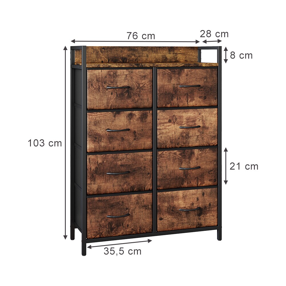 Vicco Kommode Brian Eiche Schwarz 76 x 103 cm 8 Schubladen