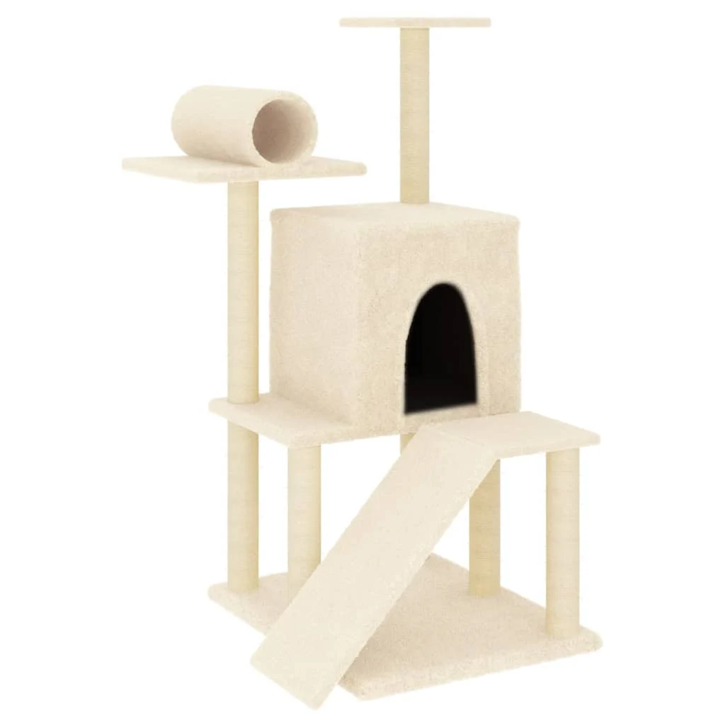 Arranhador para gatos vidaXL com postes de sisal, cor creme, 110,5 cm