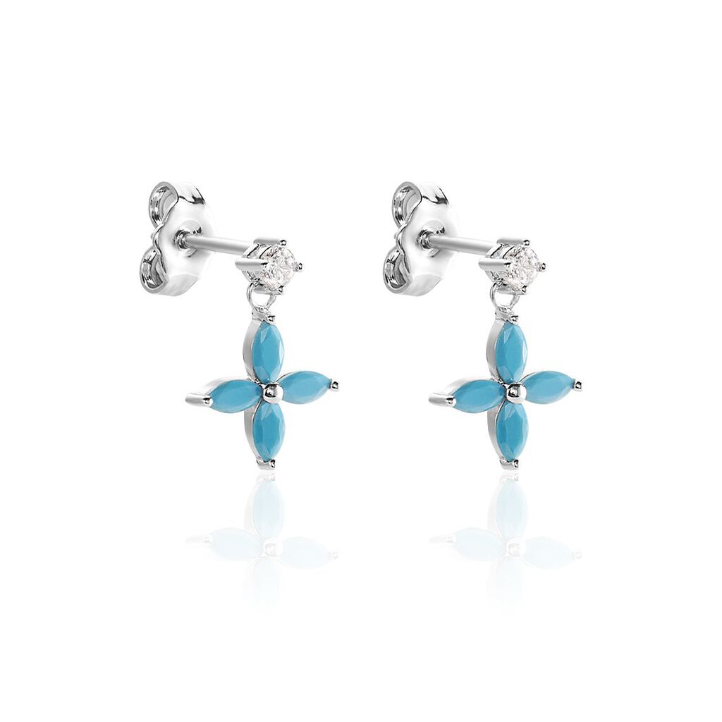 Boucles D'oreilles Puces Bluebirds Argent Blanc Turquoise Oxyde