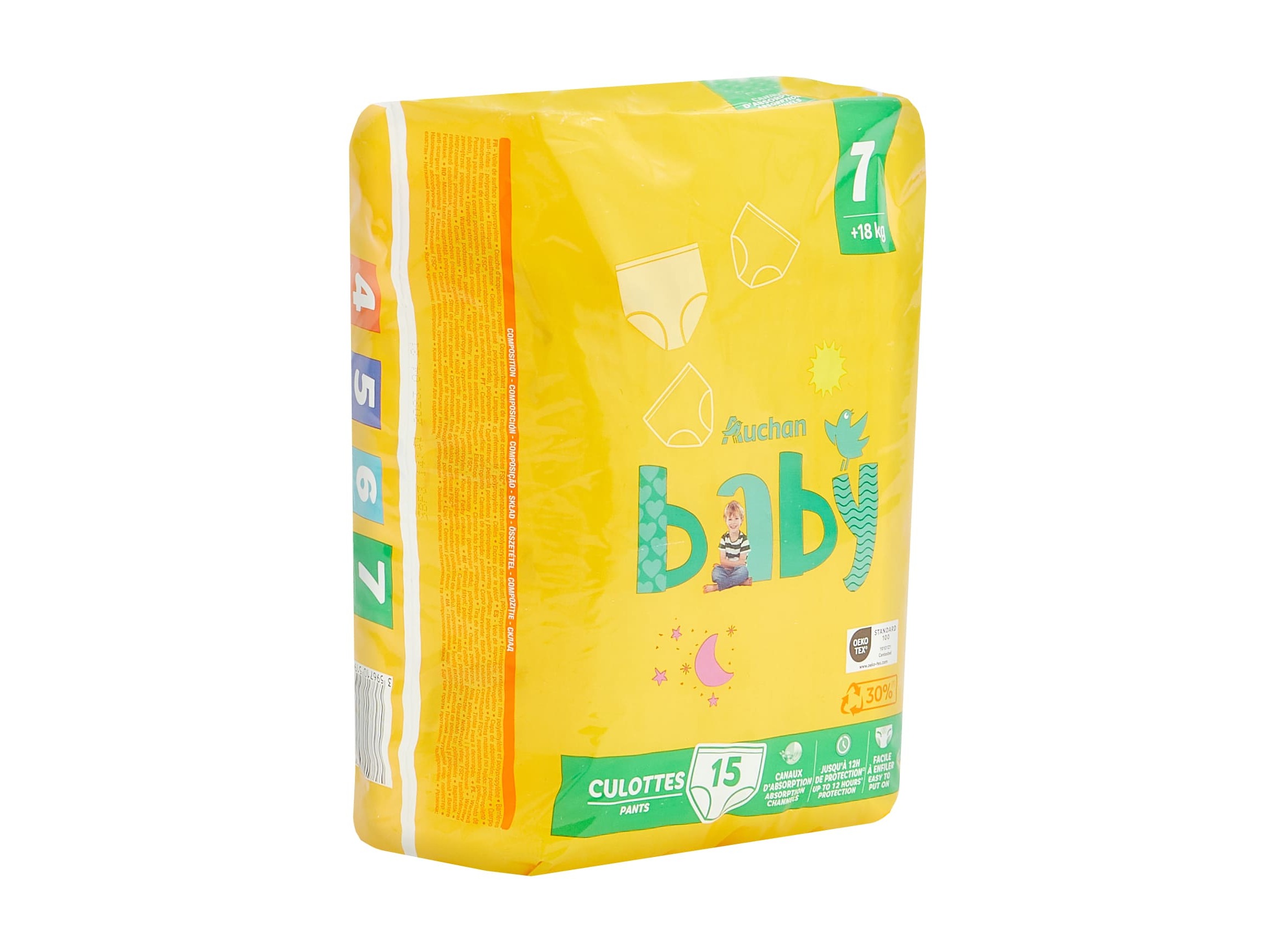 FRALDAS CUECA AUCHAN BABY TAMANHO 7  18KG 15UN