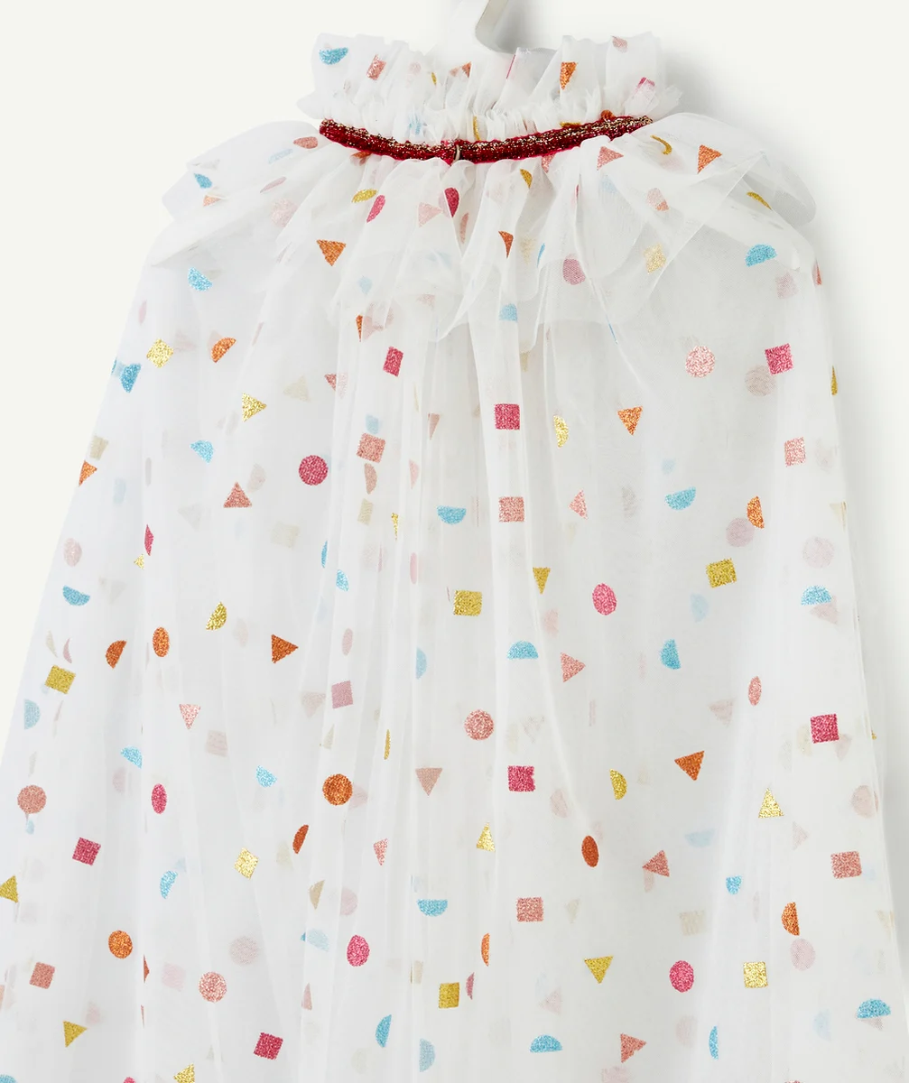 DÉGUISEMENT CAPE EN TULLE BLANC AVEC FORMES COLORÉES PAILLETÉES