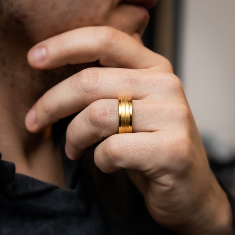 Bague Anneau Homme Acier Doré PAYA