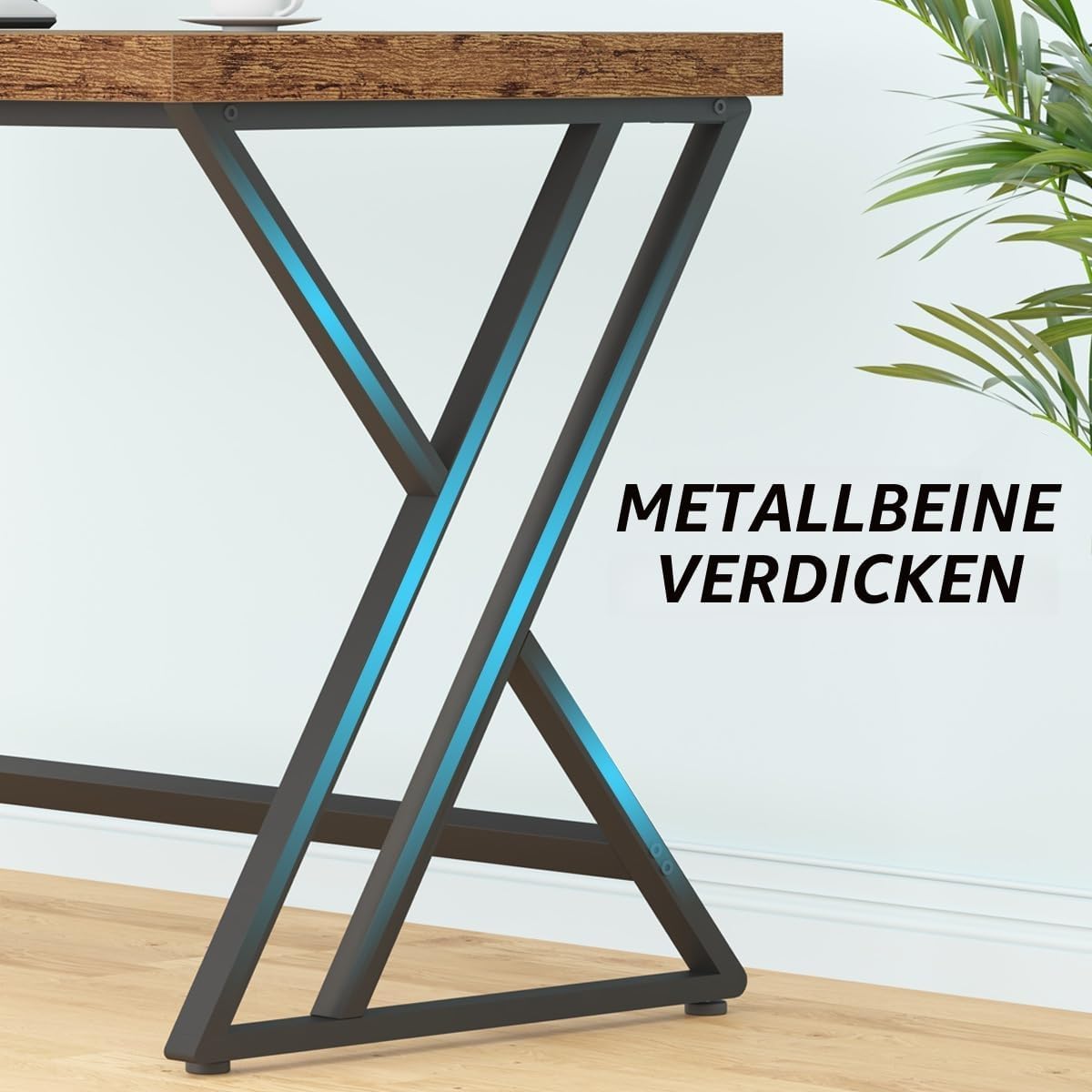 LVB Moderner Computertisch Industrieller Heimbür mit Stauraum, Metall-Holz, Schreibtisch Arbeitszimmer Computertisch für Schlafzimmer einfacher Gaming-Schreibtisch Rustikales Braun