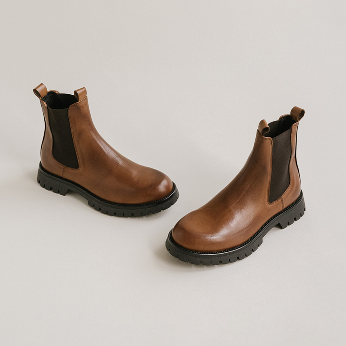 Bottines à plateformes  en cuir marron