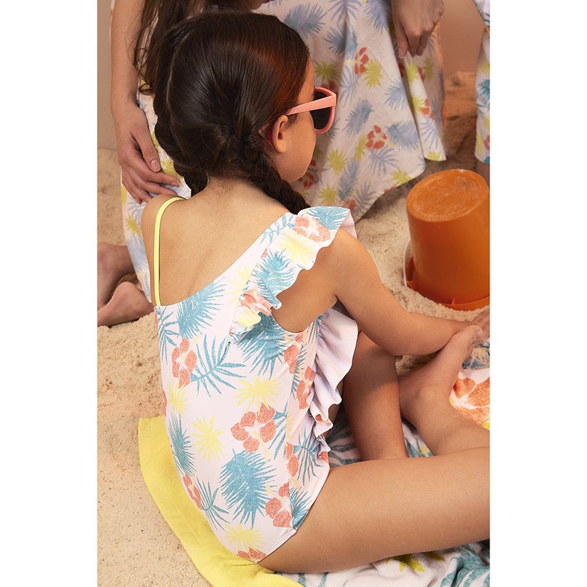 Maillot de bain 1 pièce à bretelles asymétriques pour fille - Blanc
