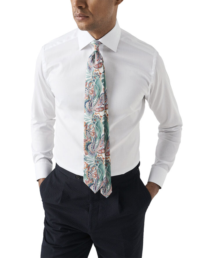 ETON Contemporary Fit White Solid Signature Twill Paisley Effect Shirt Hvid
