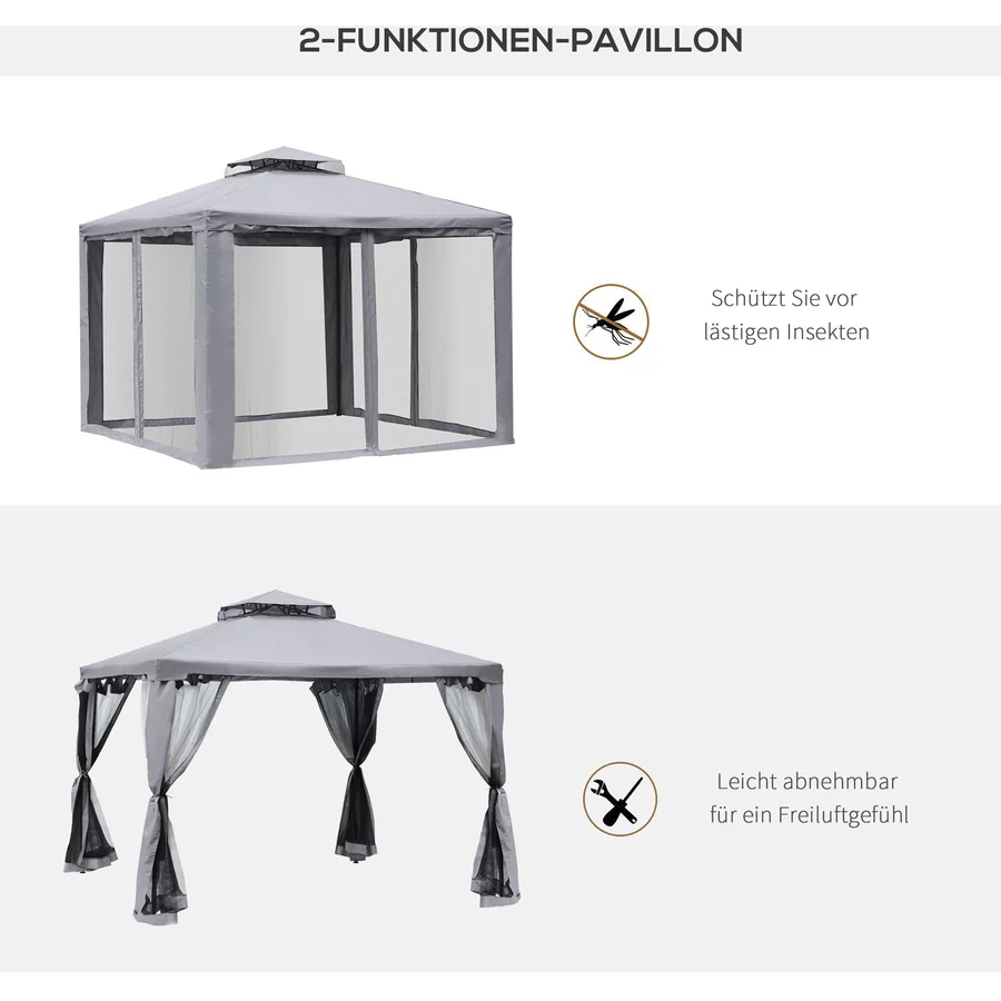 Outsunny Gartenpavillon mit Moskitonetz grau