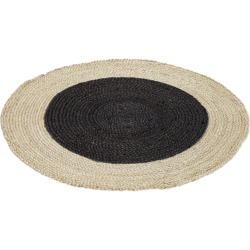 Tapis rond jute intérieur noir contour naturel