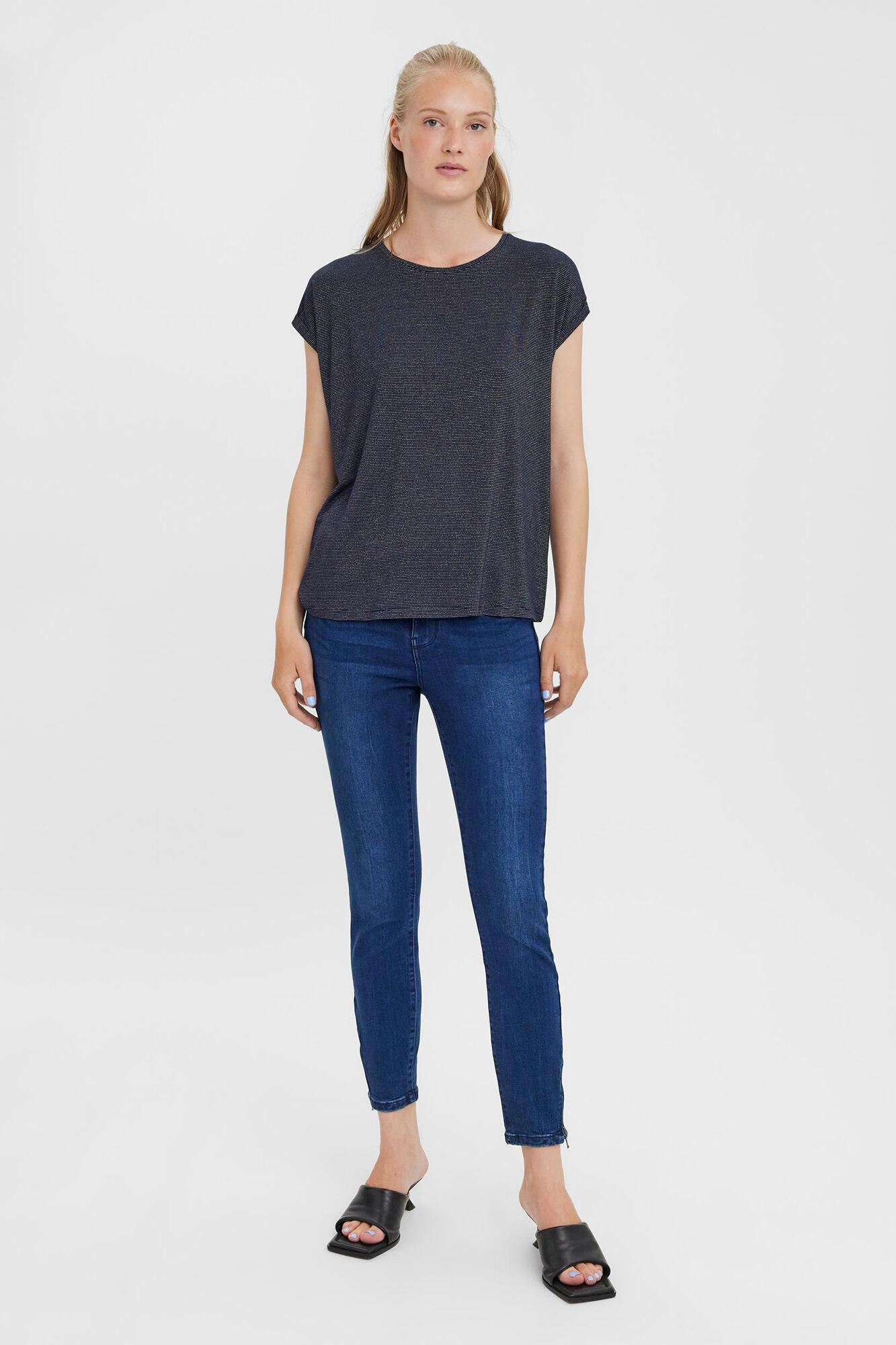 Camiseta básica em lurex - Azul marinho