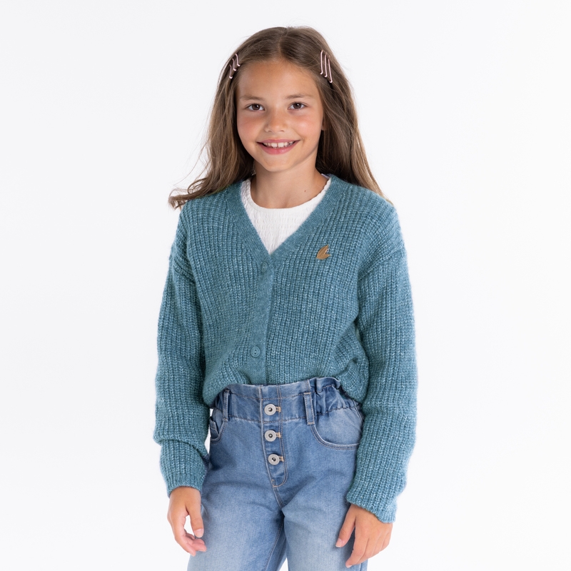 Gilet côtelé boutonné bleu fille