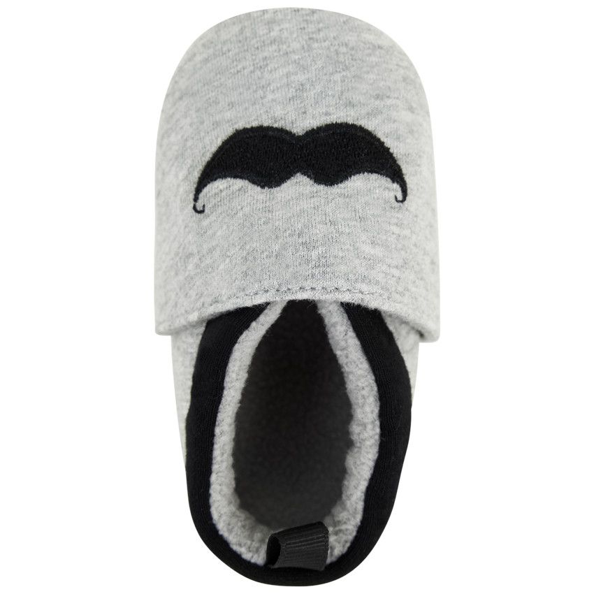 Chaussons souples broderie moustache pour bébé garçon - Gris chiné