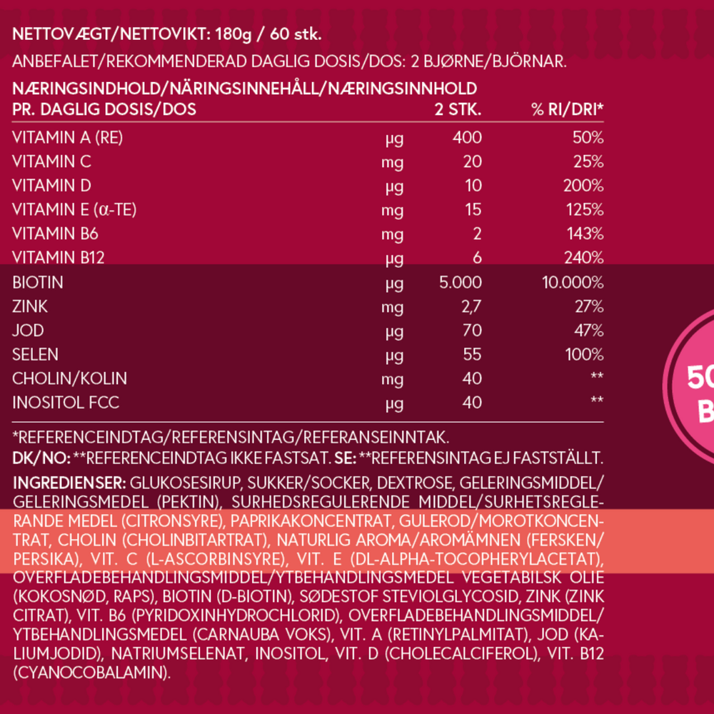 VitaYummy Hair & Nails Peach - 60 stk.