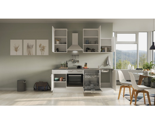 Flex Well keukenblok met apparatuur Lucca 220 cm wit mat gedemonteerde variant omkeerbaar 00012337