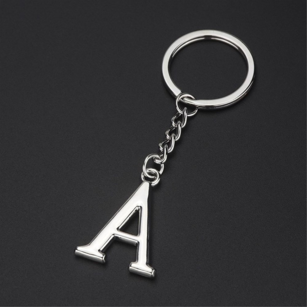 Metall Buchstaben Schlüsselanhänger Accessoire mit Spaltring - Silber / A