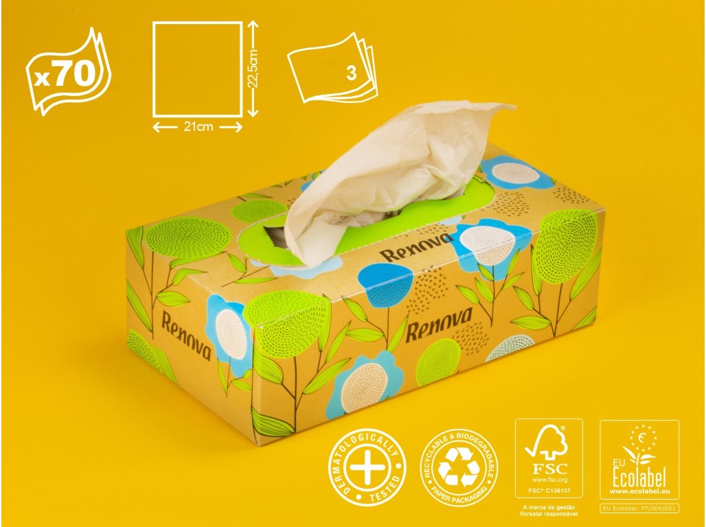 LENÇOS RENOVA FACIAIS 100% RECICLADO 70UN