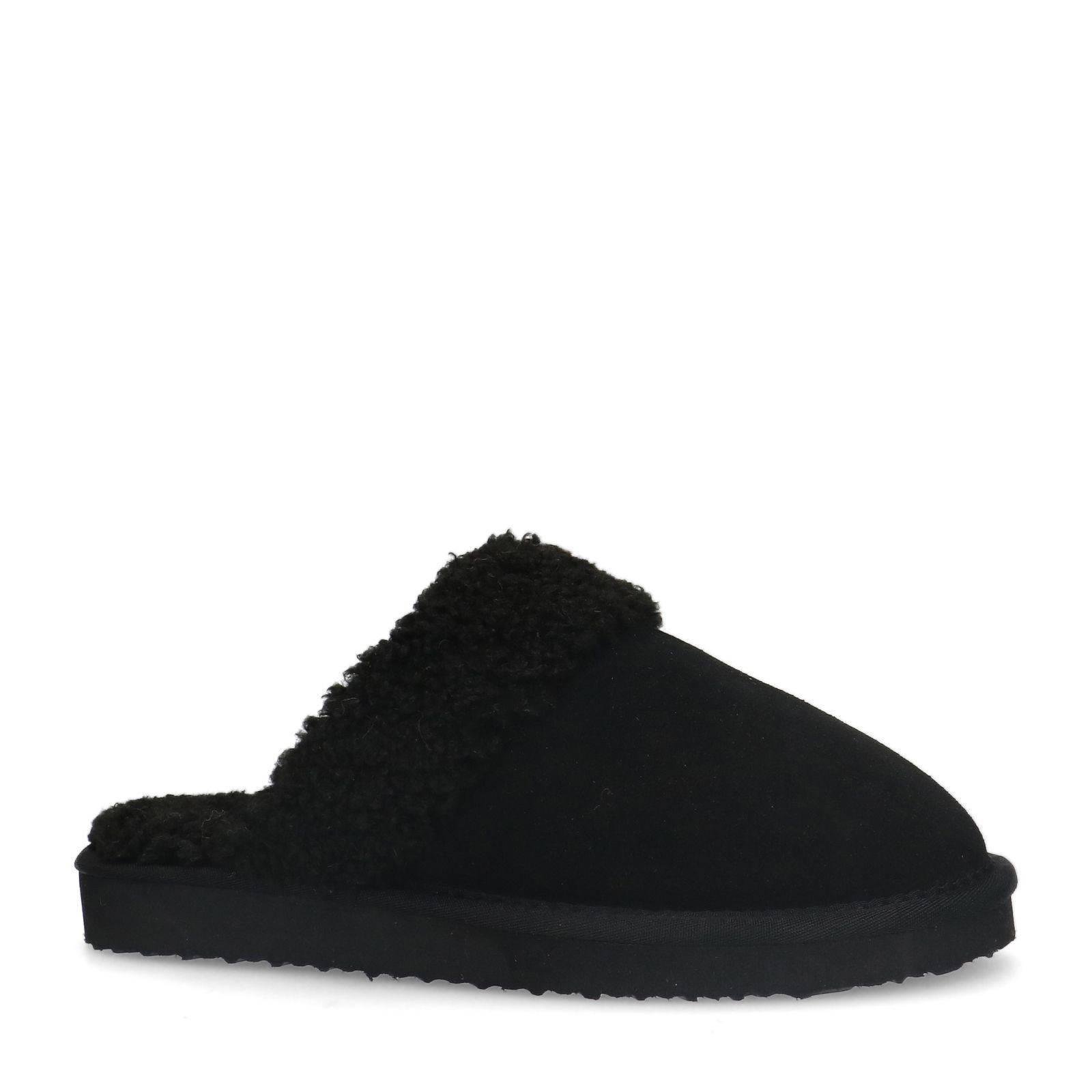 Manfield suède pantoffels zwart