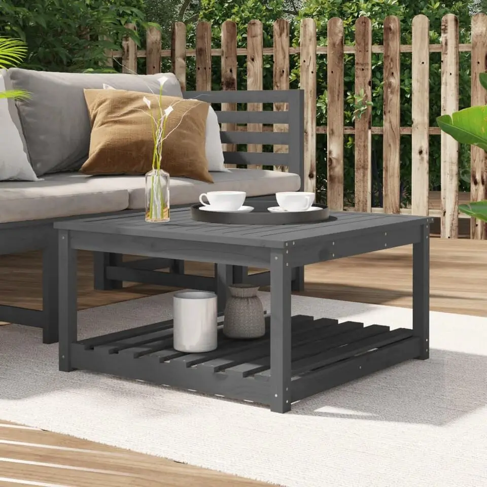 vidaXL - Tuintafel met opbergruimte - Grijs - Grenenhout - 82,5x82,5x45 cm