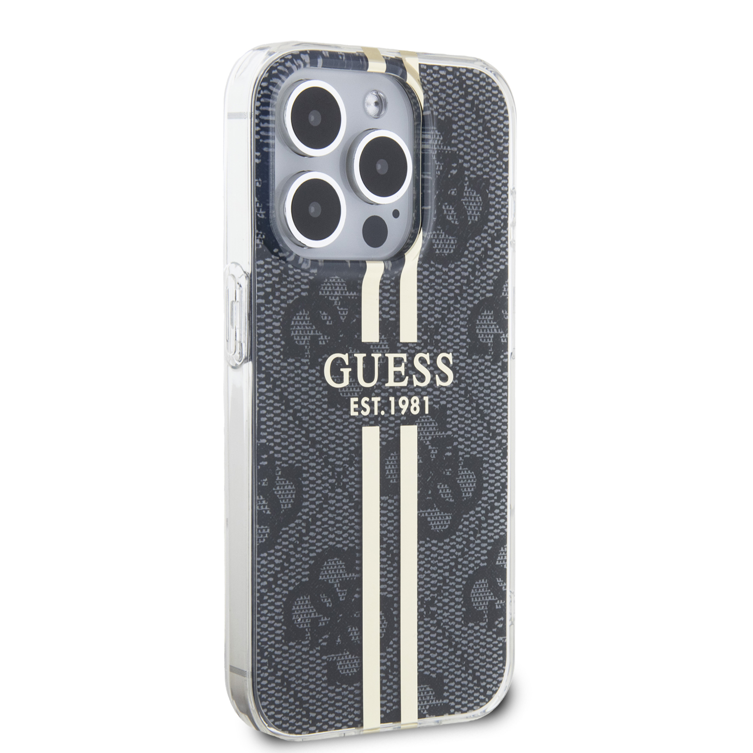 iPhone 15 Pro Max Hybrid Hardcase Hülle IML 4G Gold Stripe (GUHCP15XH4PSEGK) - Schwarz