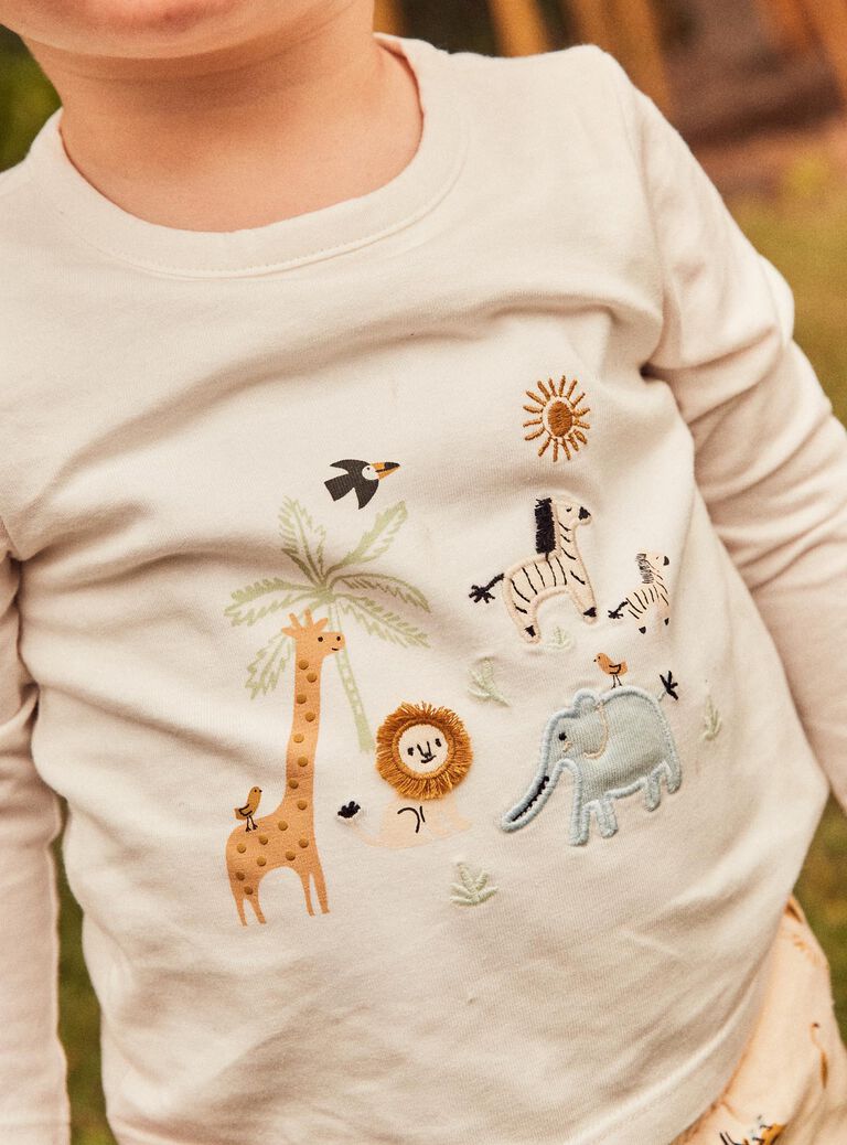 Body-T-shirt écru avec animaux