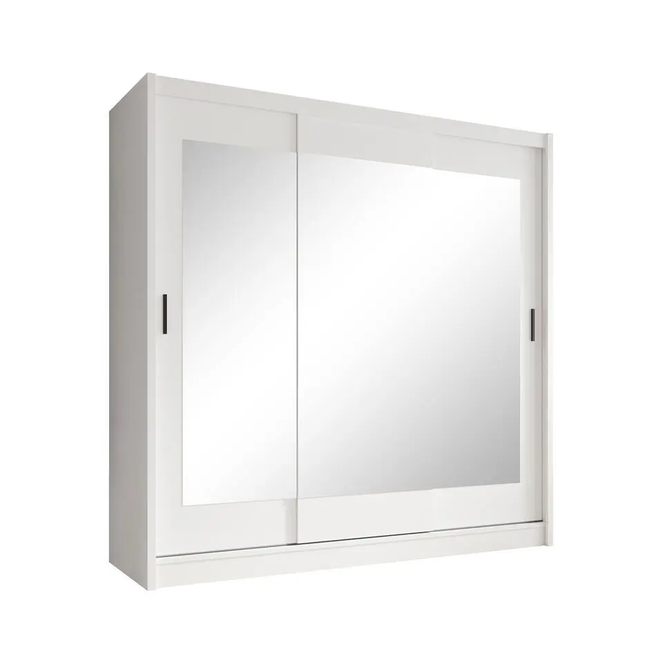 Meubella - Kledingkast Alcamo 2 - Wit - 205 cm - Met spiegel