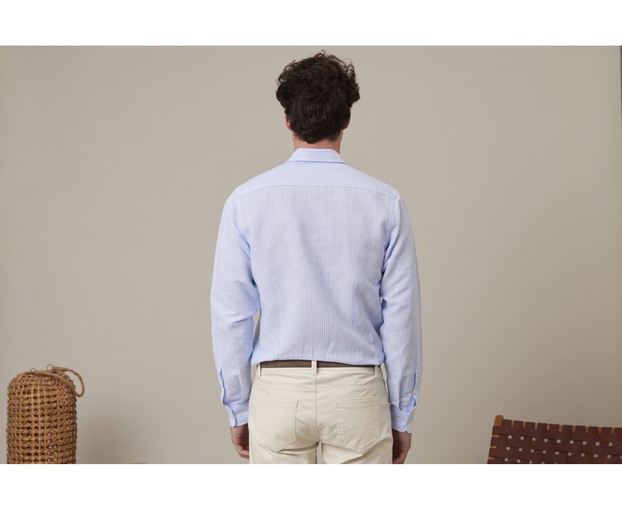 Chemise coton et lin rayures Bleu Ciel et Blanc - EDIBERT