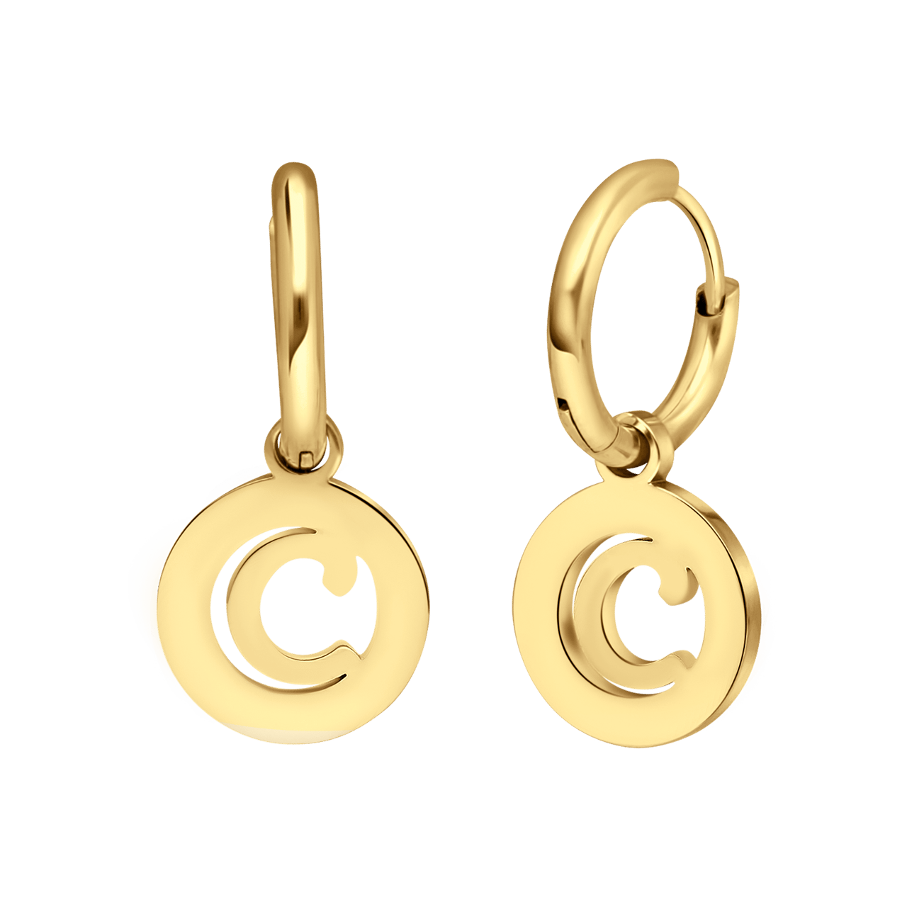 Stalen goldplated oorbellen met letter - C