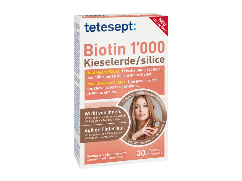 tetesept tetesept Biotin 1000 Kieselerde 30 Tabletten Vegane Nahrungsergänzung für Haut und Haar