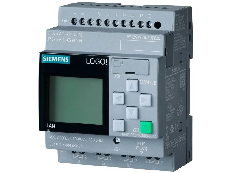LOGO! 12/24RCE, logiskmodul, display forsyningsspænding / I/O: 12/ 24 V DC/relæ, 8 DI (4 AI)/4 DO, h
