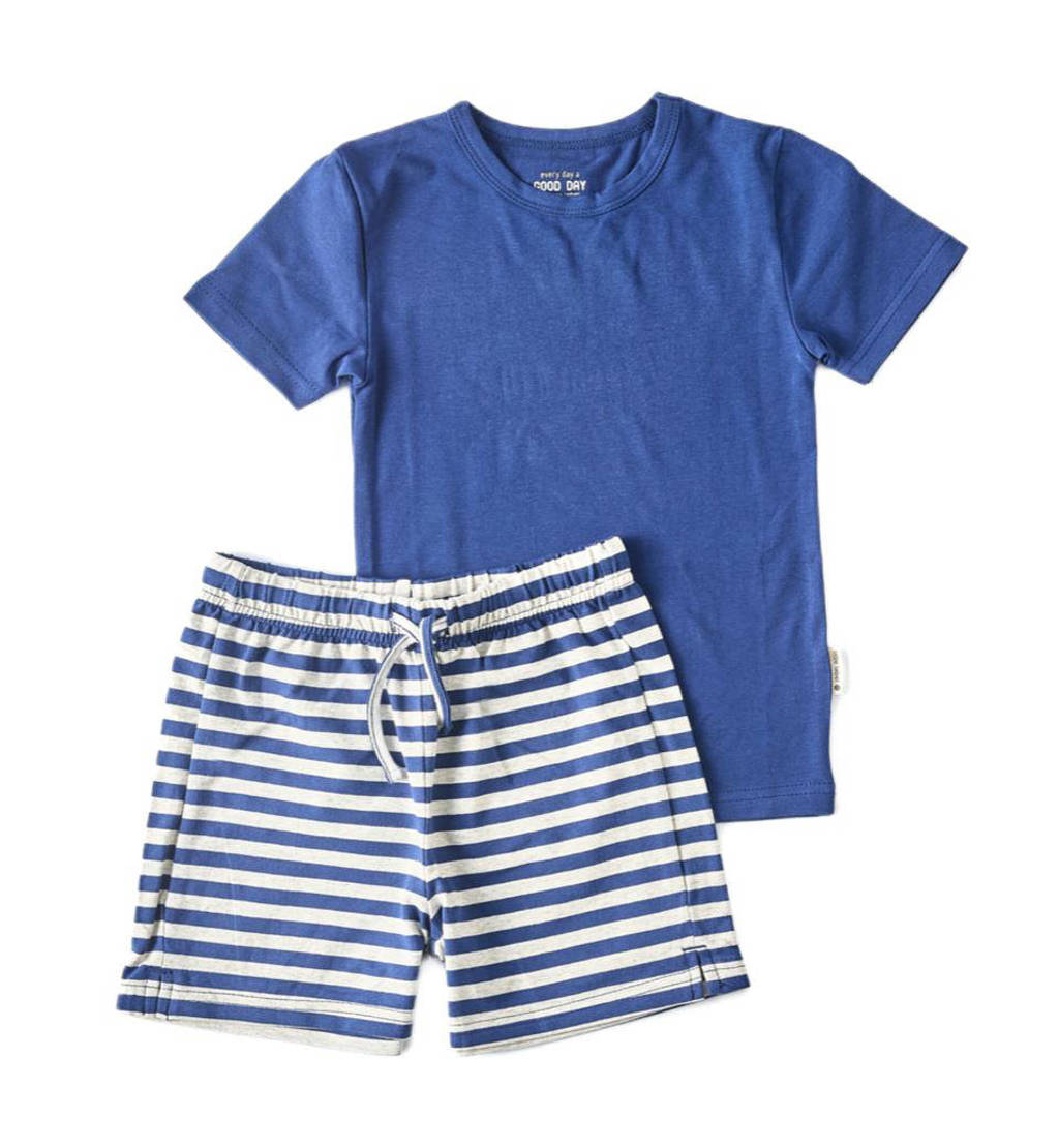 Little Label shortama van katoen blauw/grijs