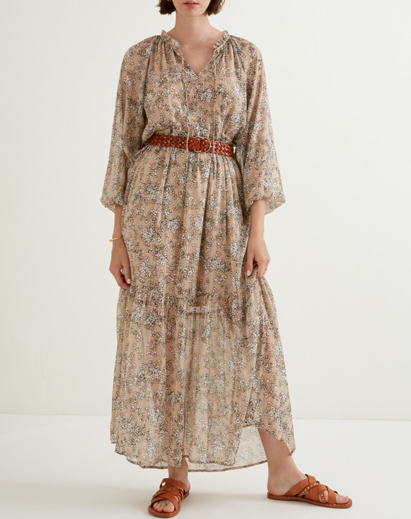 Suncoo Robe longue Claudia lurex imprimée  beige