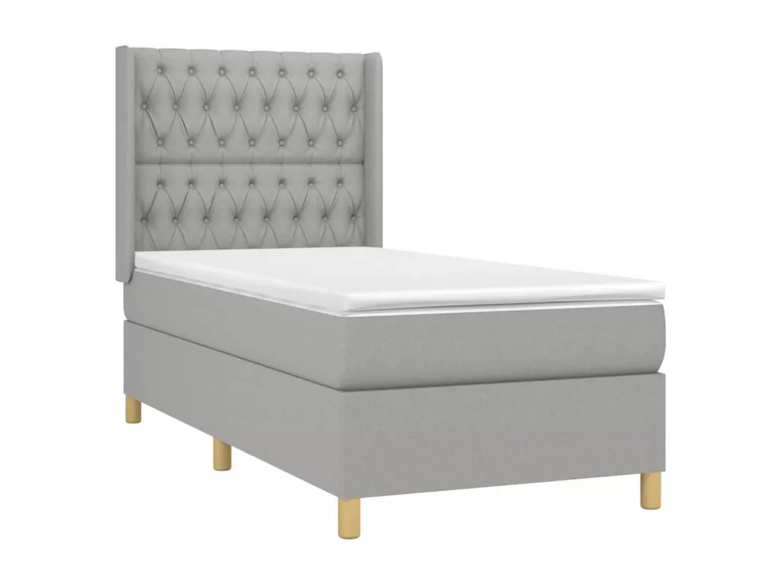 Sommier tapissier avec matelas et LED Gris clair 90x190cm Tissu