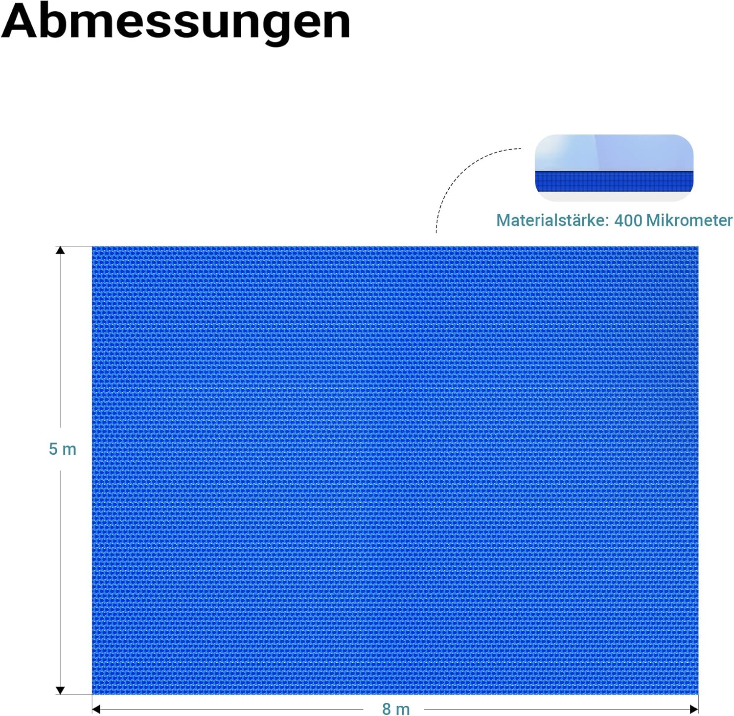 Wiltec Pool Solarfolie 5 x 8 m, blau, Poolheizung aus 400 µ starkem PE Film, Poolabdeckung Poolplane Solarplane rechteckig
