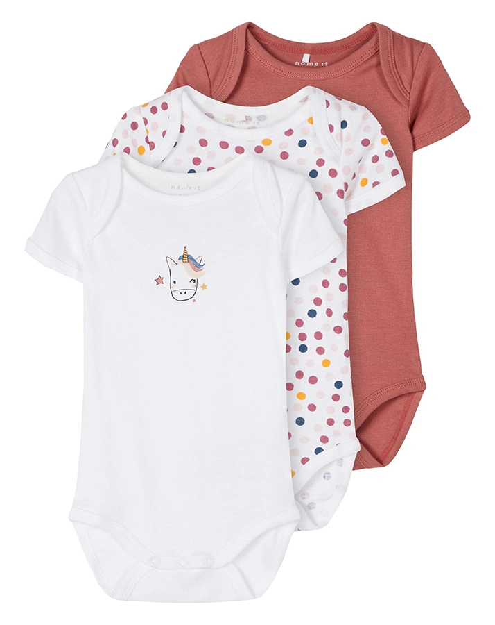 Kurzarm-Body NBFBODY – DOTTI 3er-Pack in rosenholz/weiß