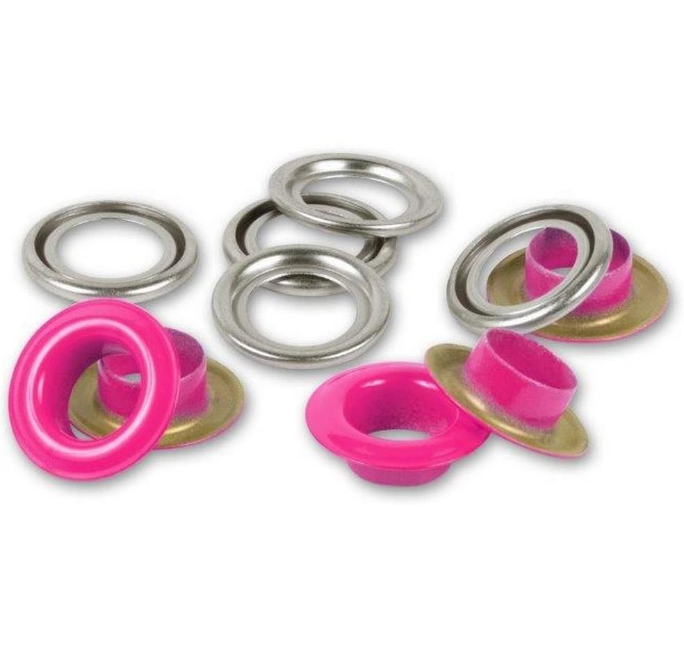 Ösen mit Scheiben, 8 mm Pink, SilberNähfreie Ösen