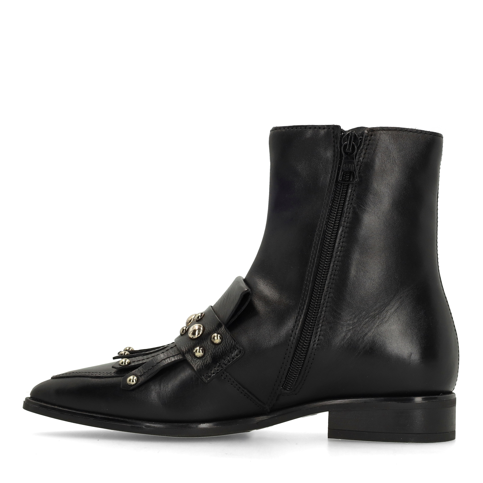 Zwarte leren enkellaarsjes met studs