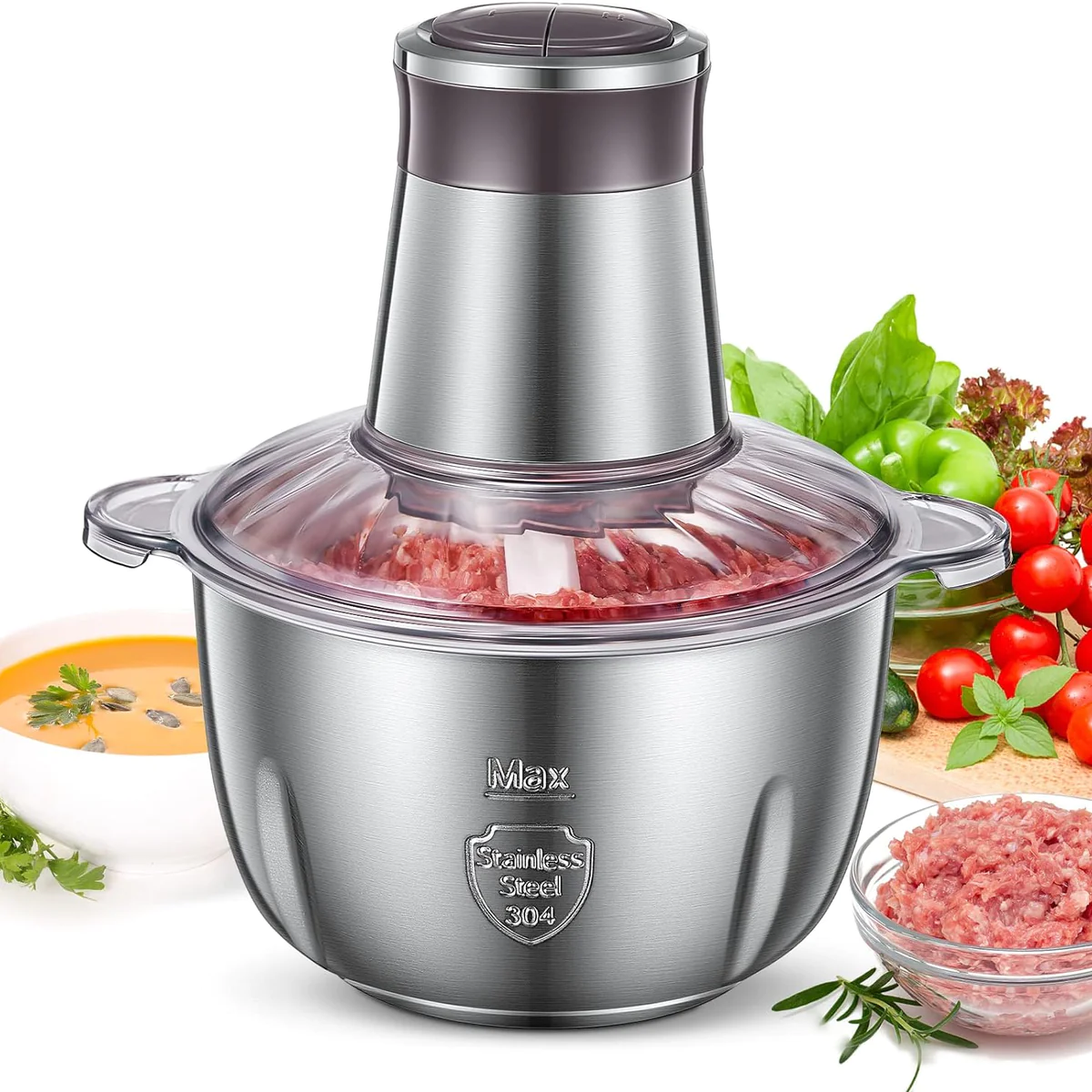 Mini Hachoir à Viande électrique 2.5L avec 4 Lames en Inox 350W gris V