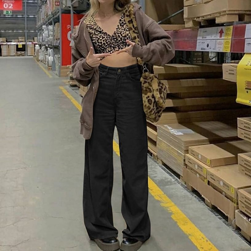 Trisica - Corduroy broek met hoge taille en wijde pijpen