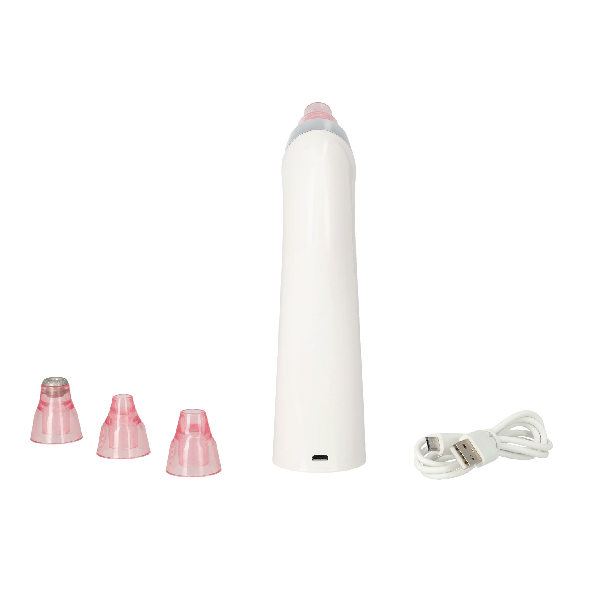 (5-tlg. Set) Elektrischer USB Gesichtsreiniger / Pflegepeeler / Mitesserentferner - Weiss / Rosa