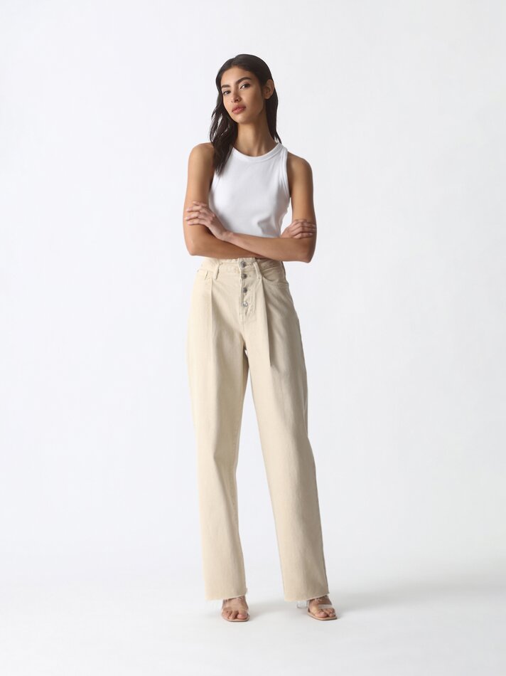 Calça jeans comprida - cor areia