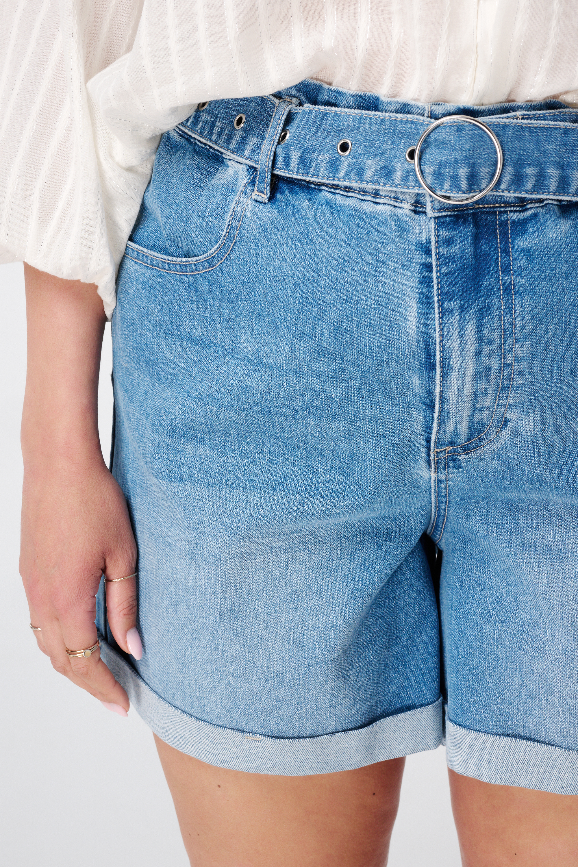 Denim shorts met ceintuur Stonewash Denim