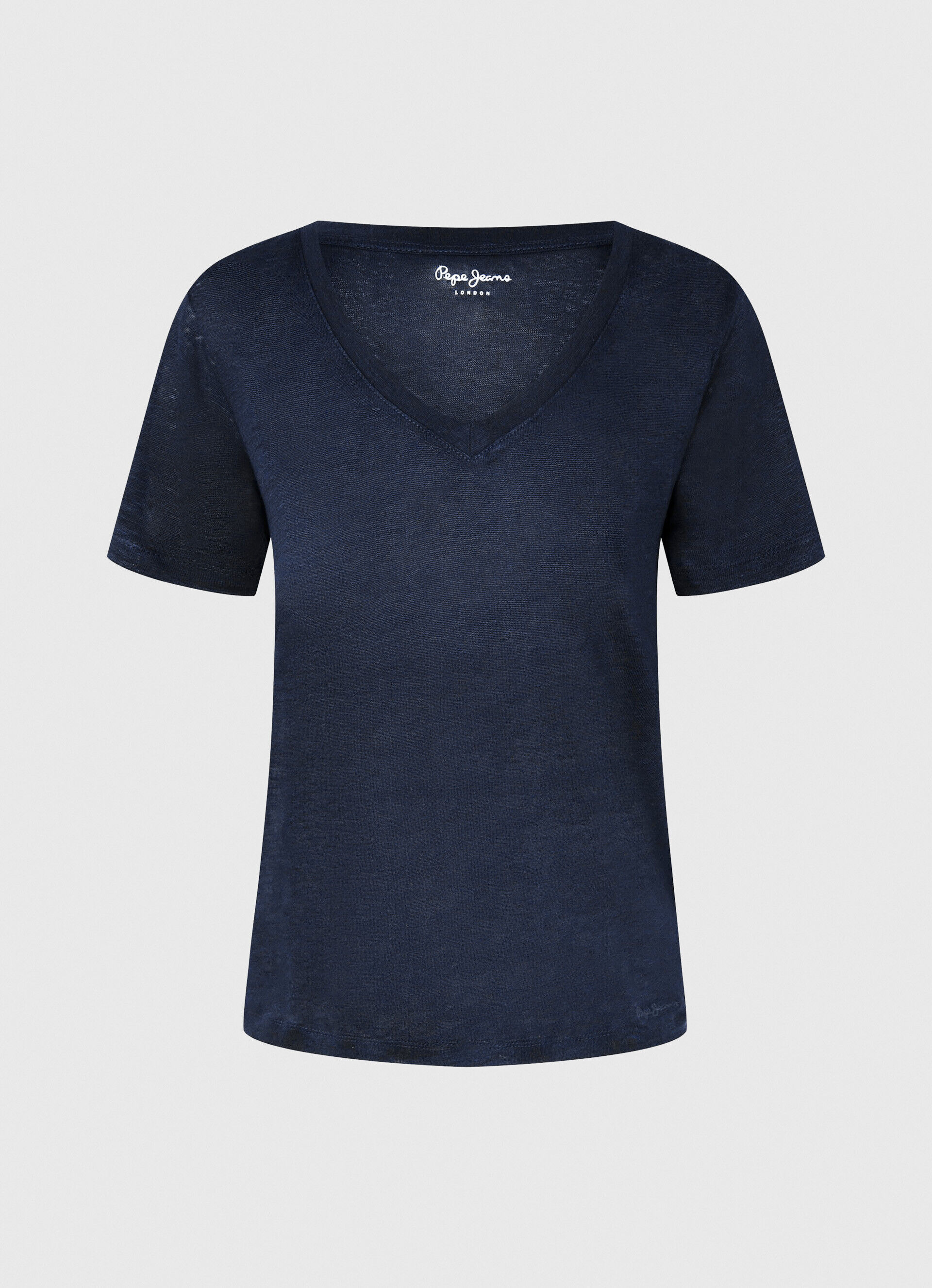 Camiseta de linho com decote em V - Azul Dulwich